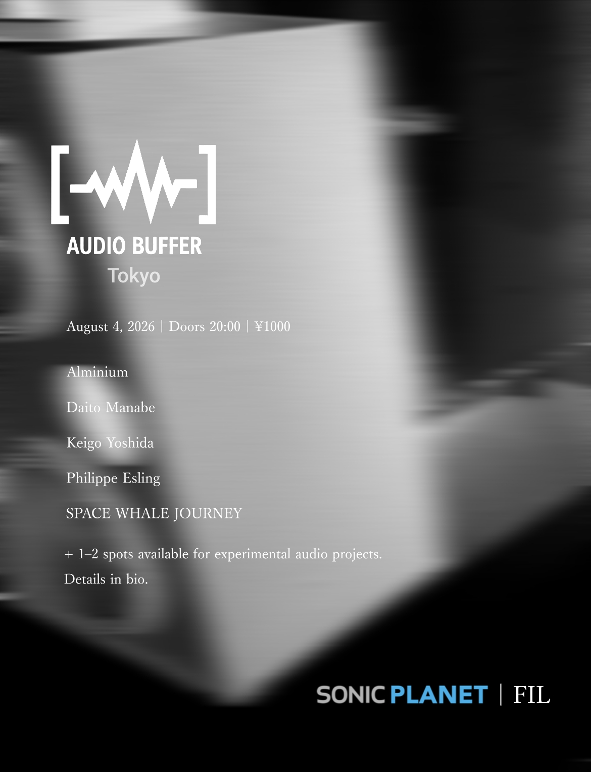 Audio Buffer Tokyo event flyer featuring Keigo Yoshida and Daito Manabe